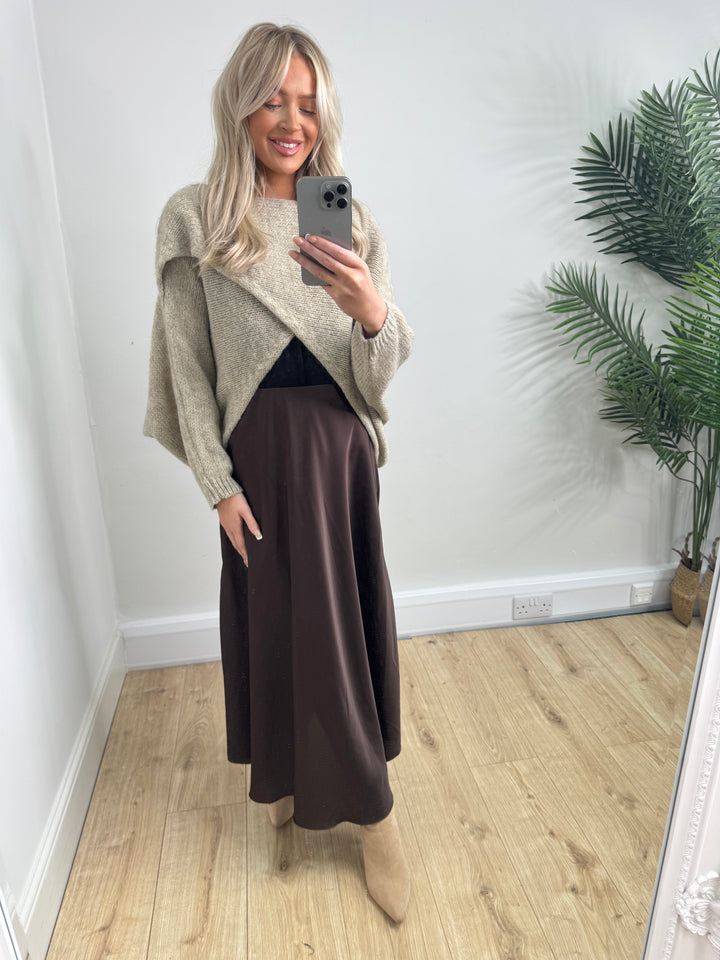 Lara Satin Skirt - Chocolate