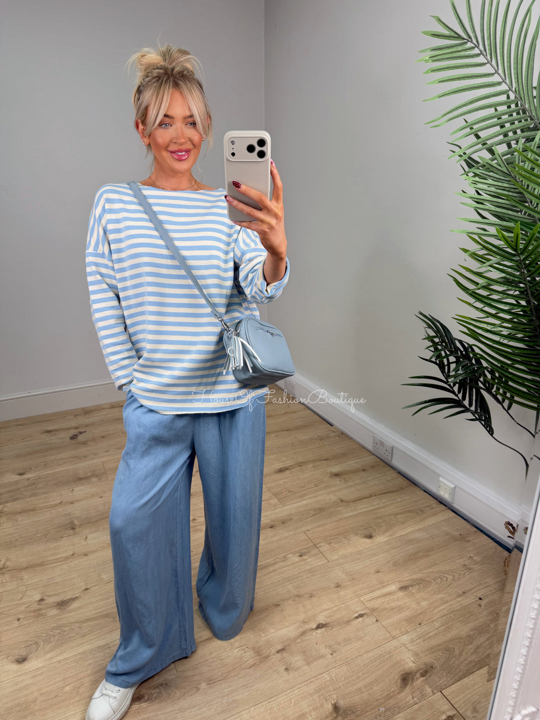 Eliana Stripe Sweatshirt - Baby Blue & Cream