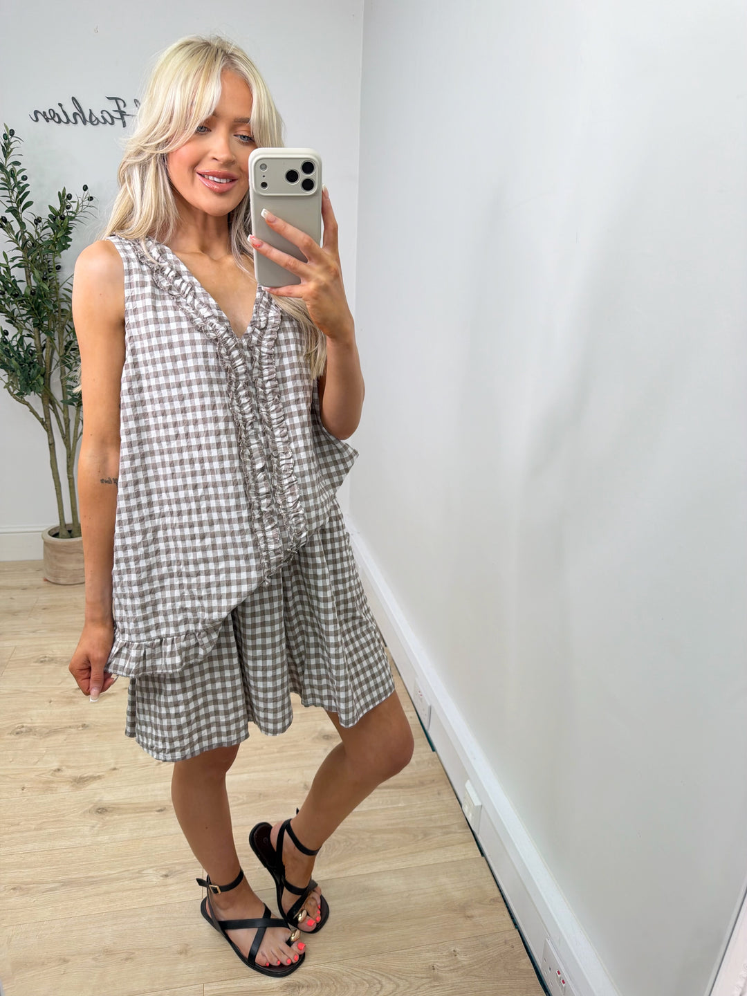 Morocco Gingham Top - Mocha
