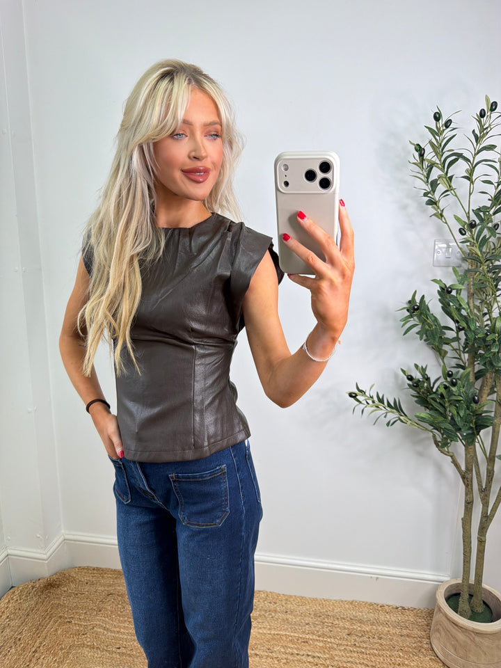 Tamara PU Top - Chocolate