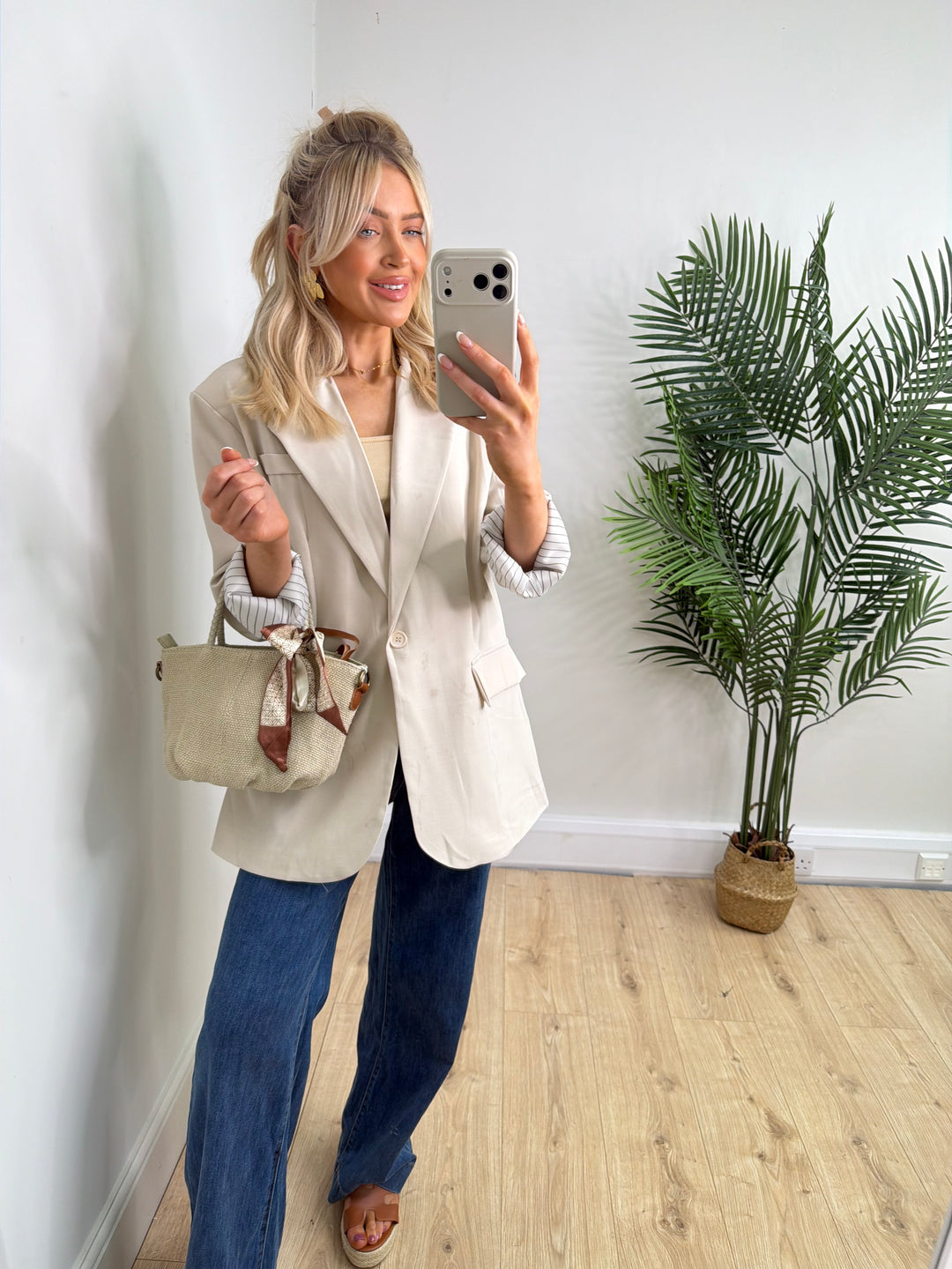 Pinstripe Blazer - Beige