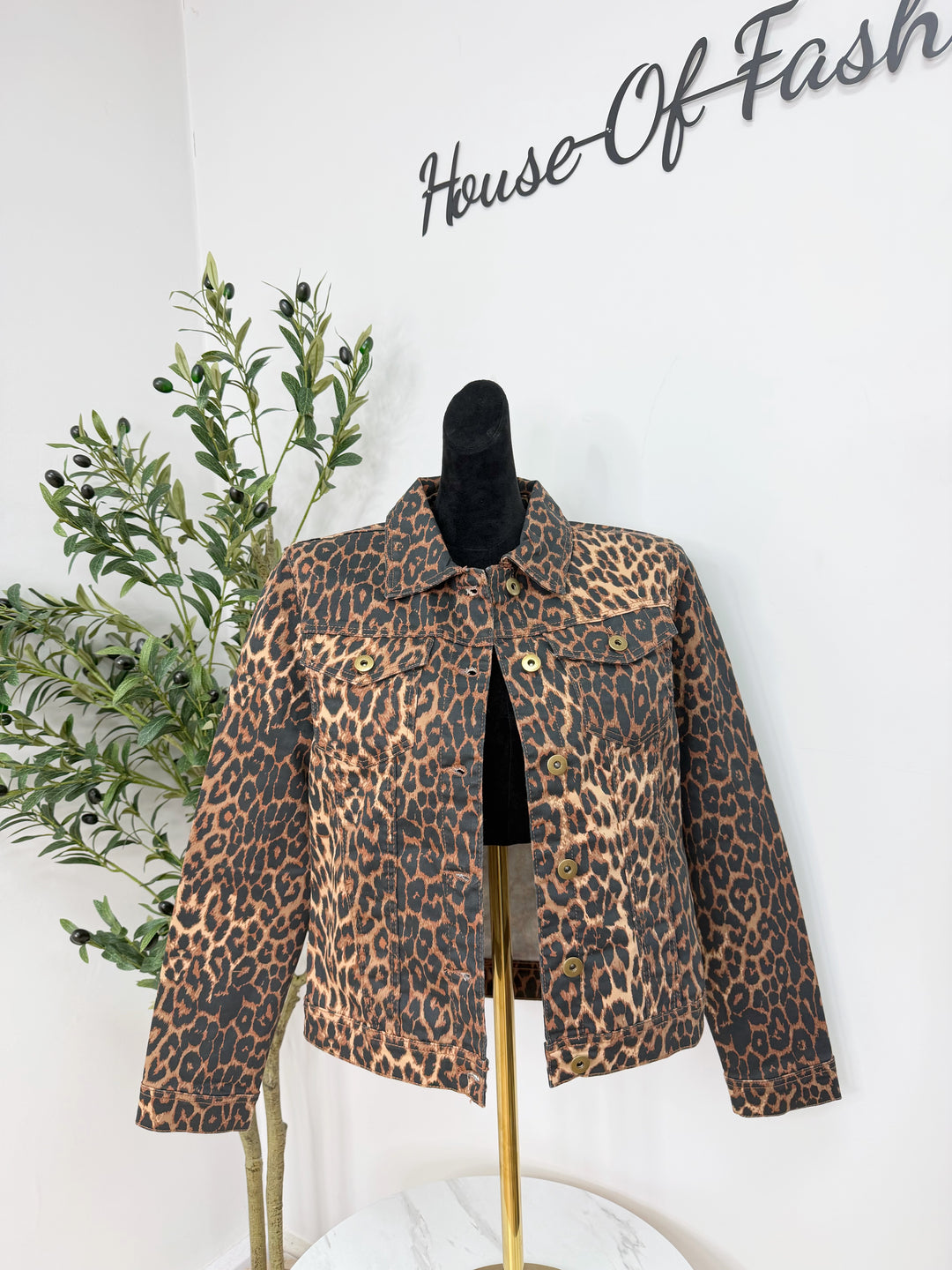 Stretch Denim Jacket - Leopard
