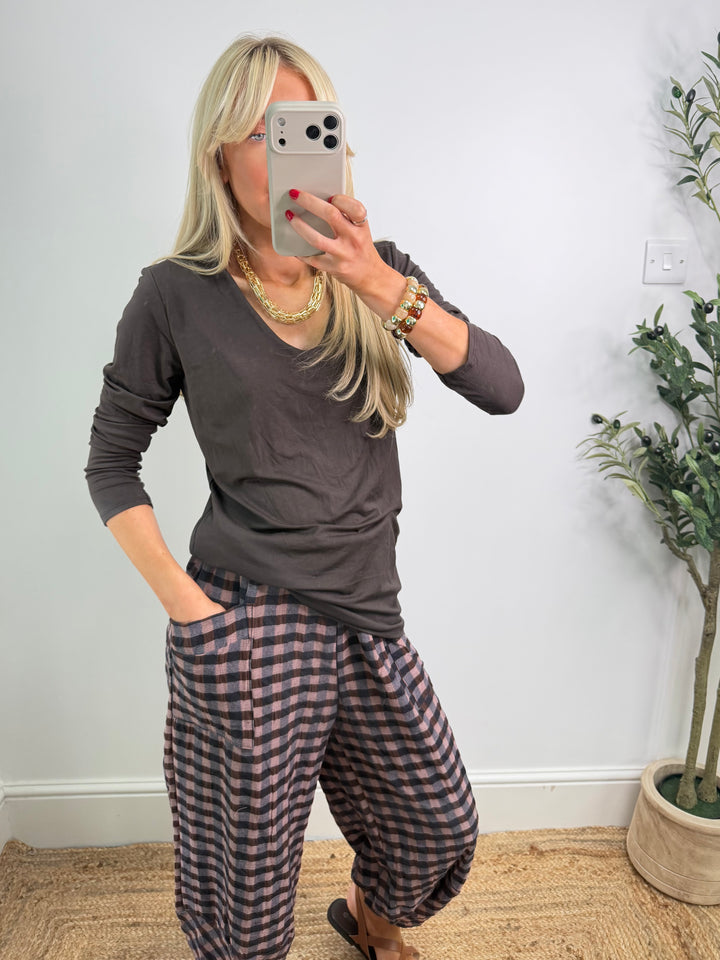 V Neck Double Layer Top  - Chocolate
