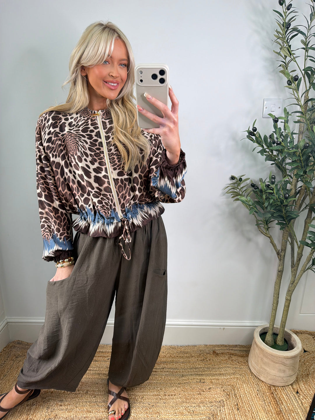 Jermaine Bomber Jacket - Blue Leopard