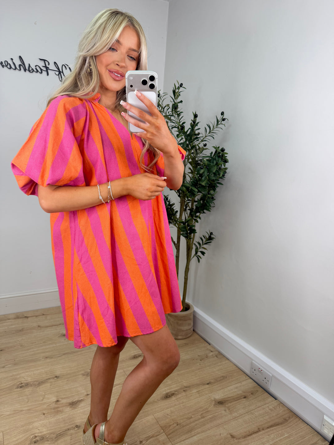 Alexa Stripe Dress - Pink & Orange