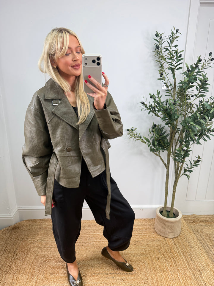 Mary PU Jacket - Olive
