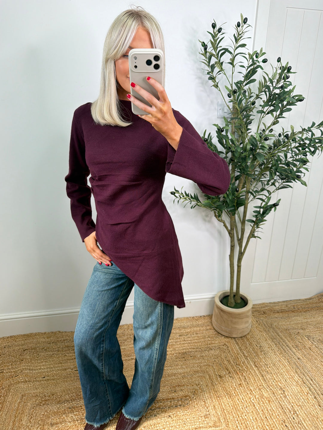Ophelia Asymmetric Knit Top - Burgundy