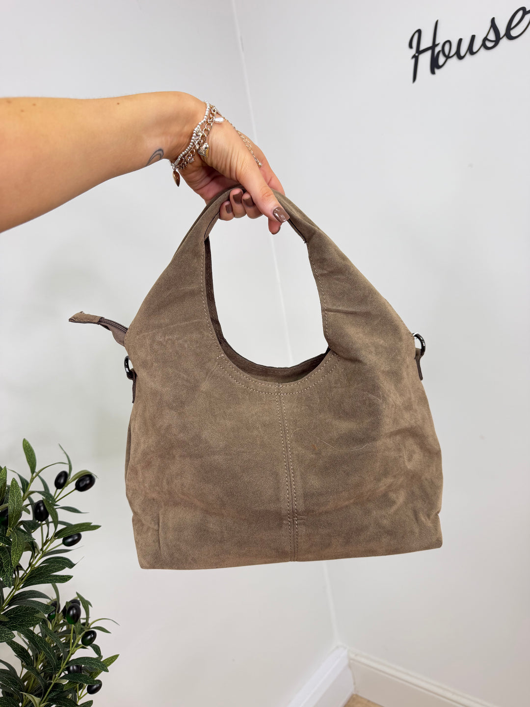 Mocha Faux Suede Shoulder Bag