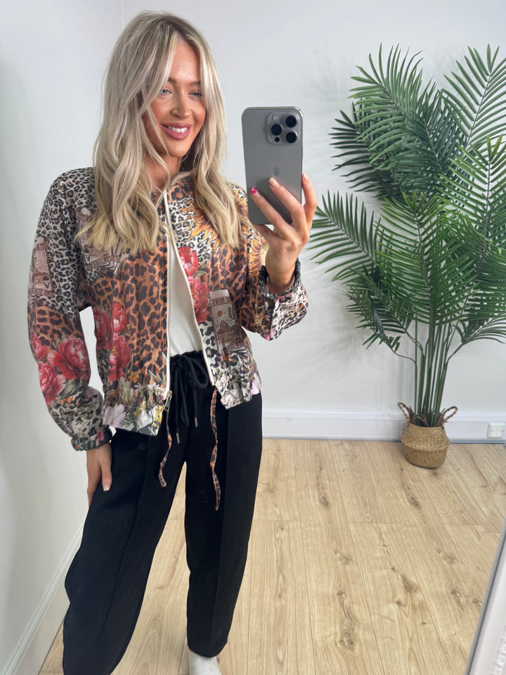 Rose Leopard Bomber Jacket