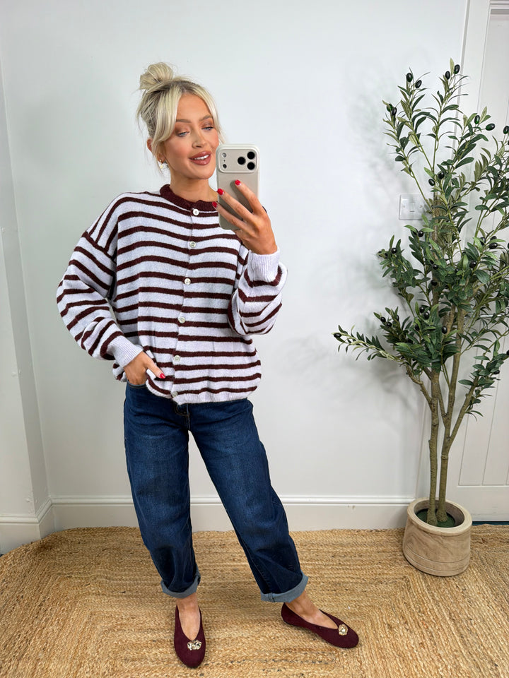 Kassia Cardigan -  Stripe Long Sleeve