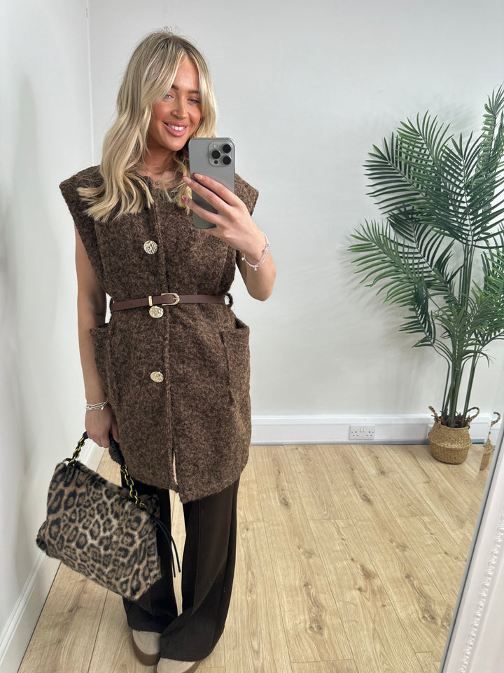 Kellie Belted Waistcoat - Chocolate