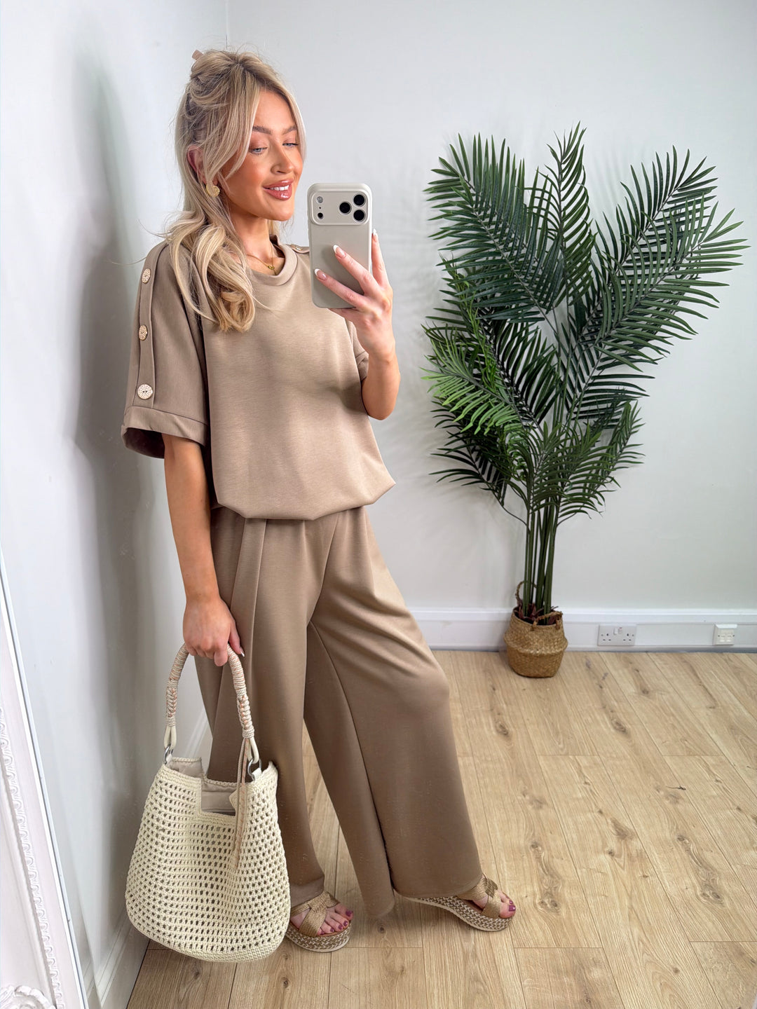 Claudia Button Two Piece Set - Mocha
