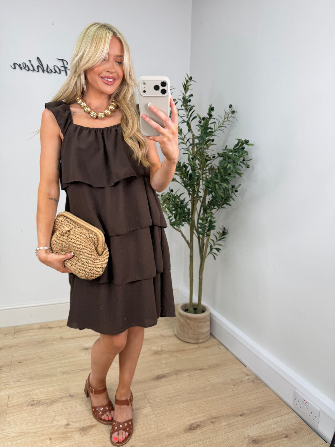 Lottie Ruffle Dress - Chocolate