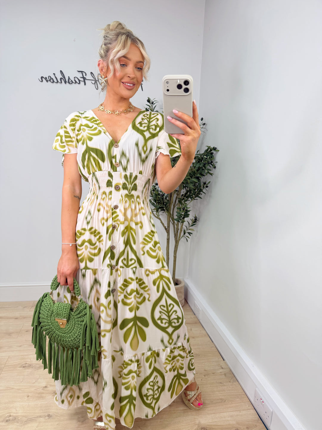 Rebecca Dress - Green & Crean