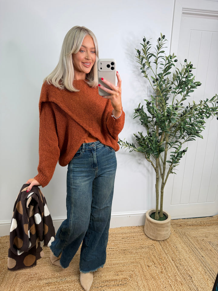 Ava Cross Over Knit - Rust