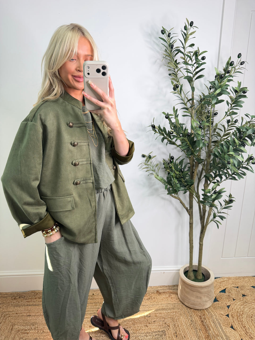 Carmen Military Suede Jacket - Khaki