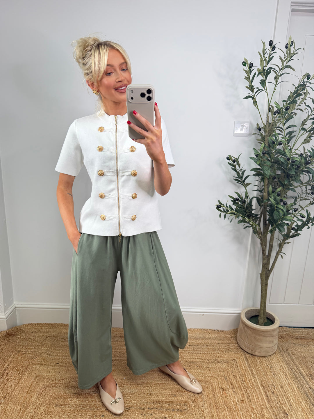 Santana Military Zip Top - Whitw