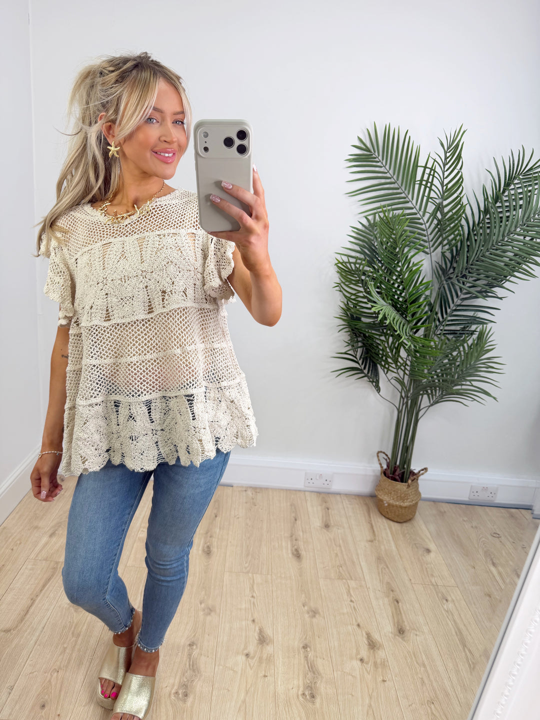 Mary Crochet Smock Top - Cream