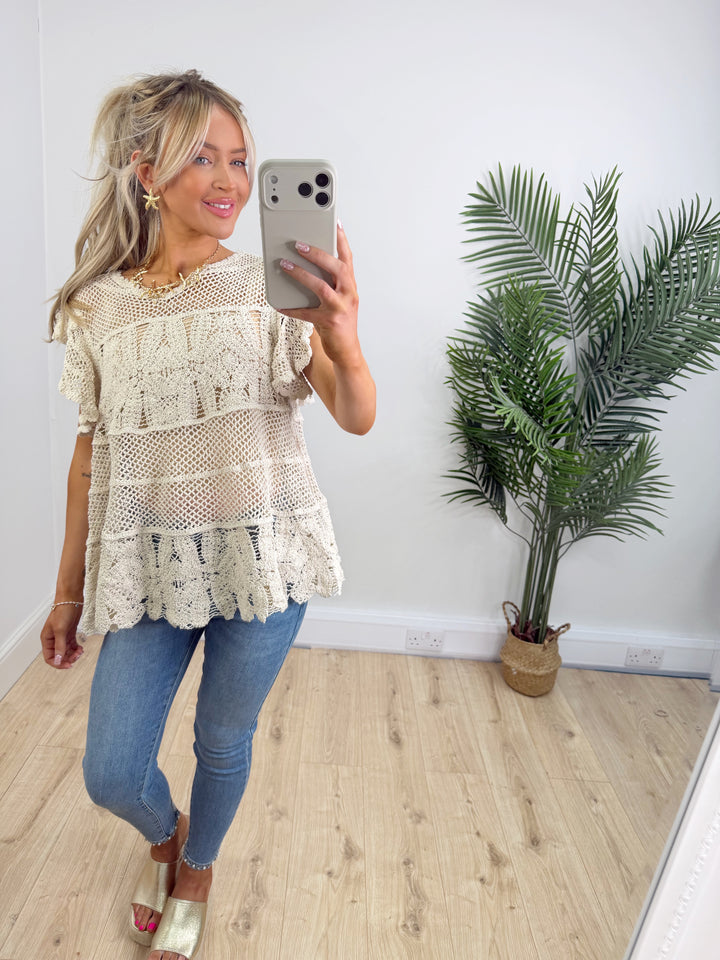 Mary Crochet Smock Top - Cream
