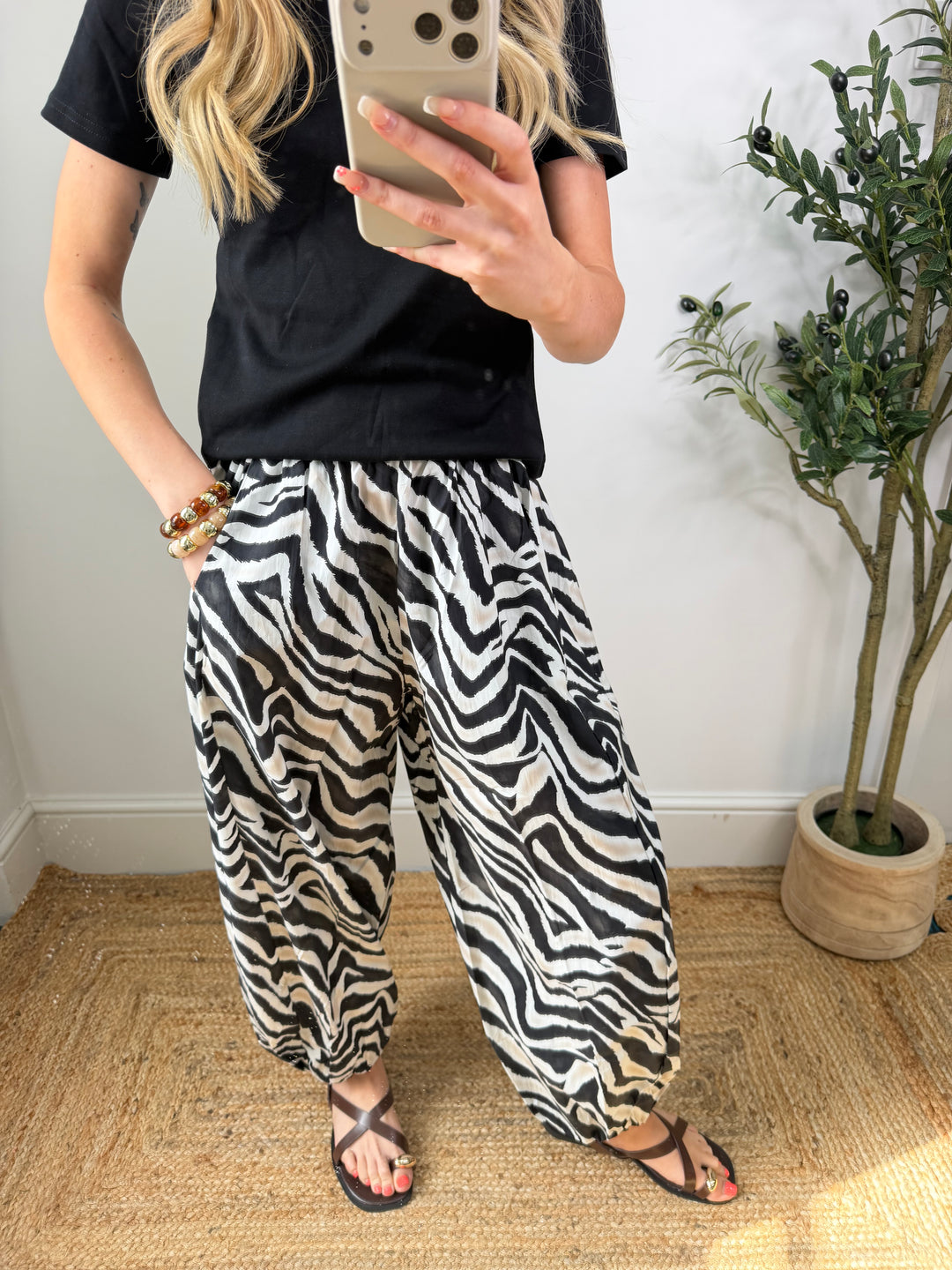 Zebra Balloon Trousers - Black