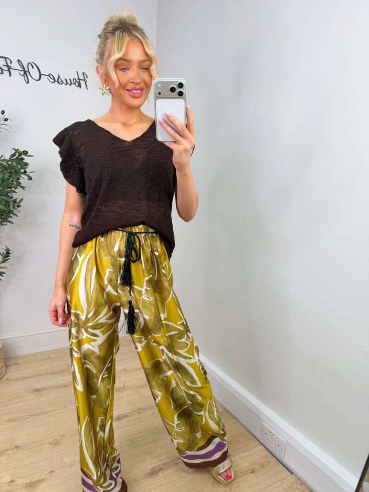 Cindy Satin Trousers - Chocolate