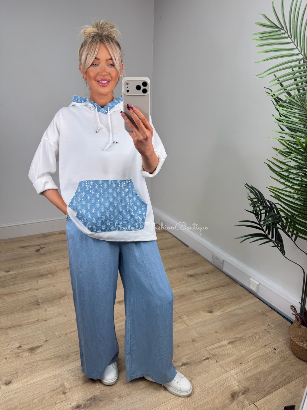 Skye Denim Hoodie - White