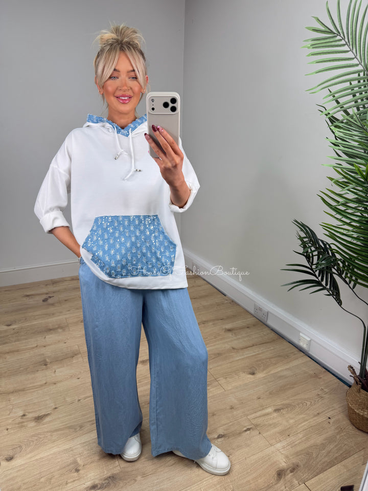 Skye Denim Hoodie - White