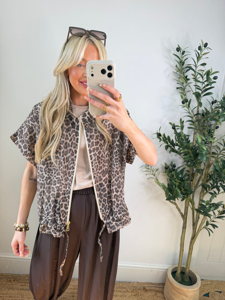 Harley Leopard Sleeveless Bomber