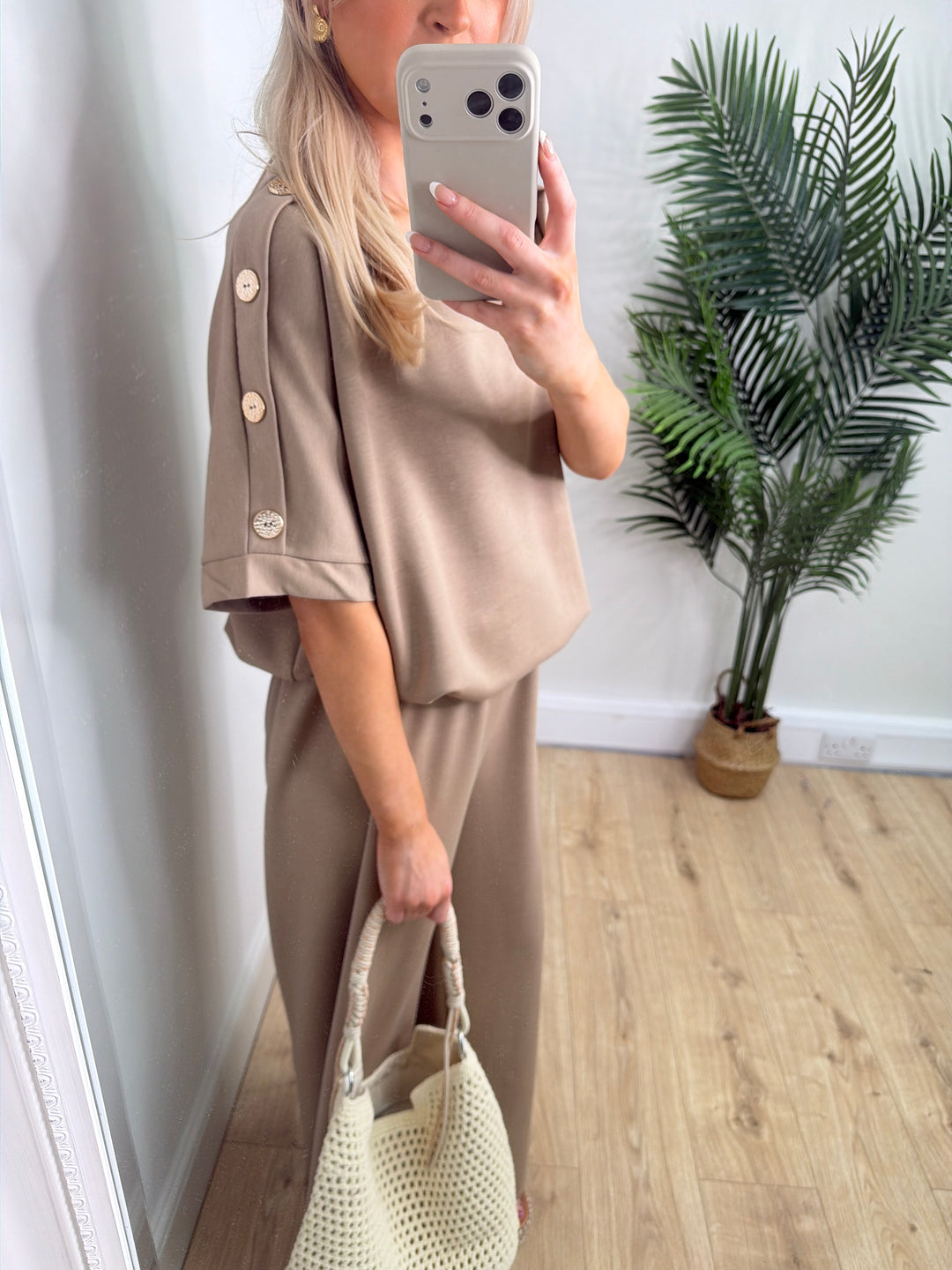 Claudia Button Two Piece Set - Mocha