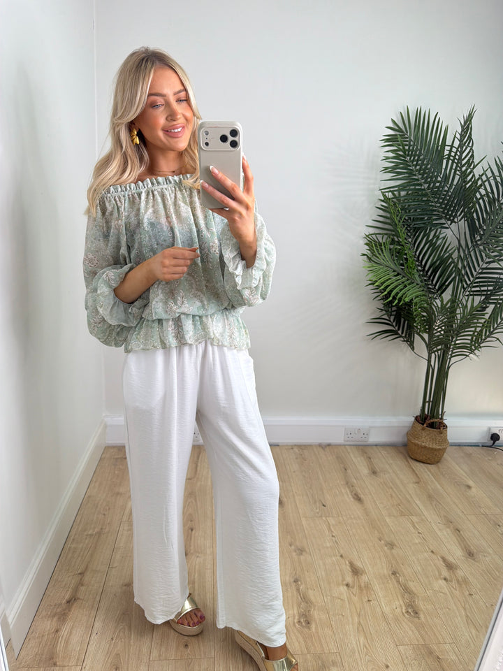 Paisley Bardot Top - Green