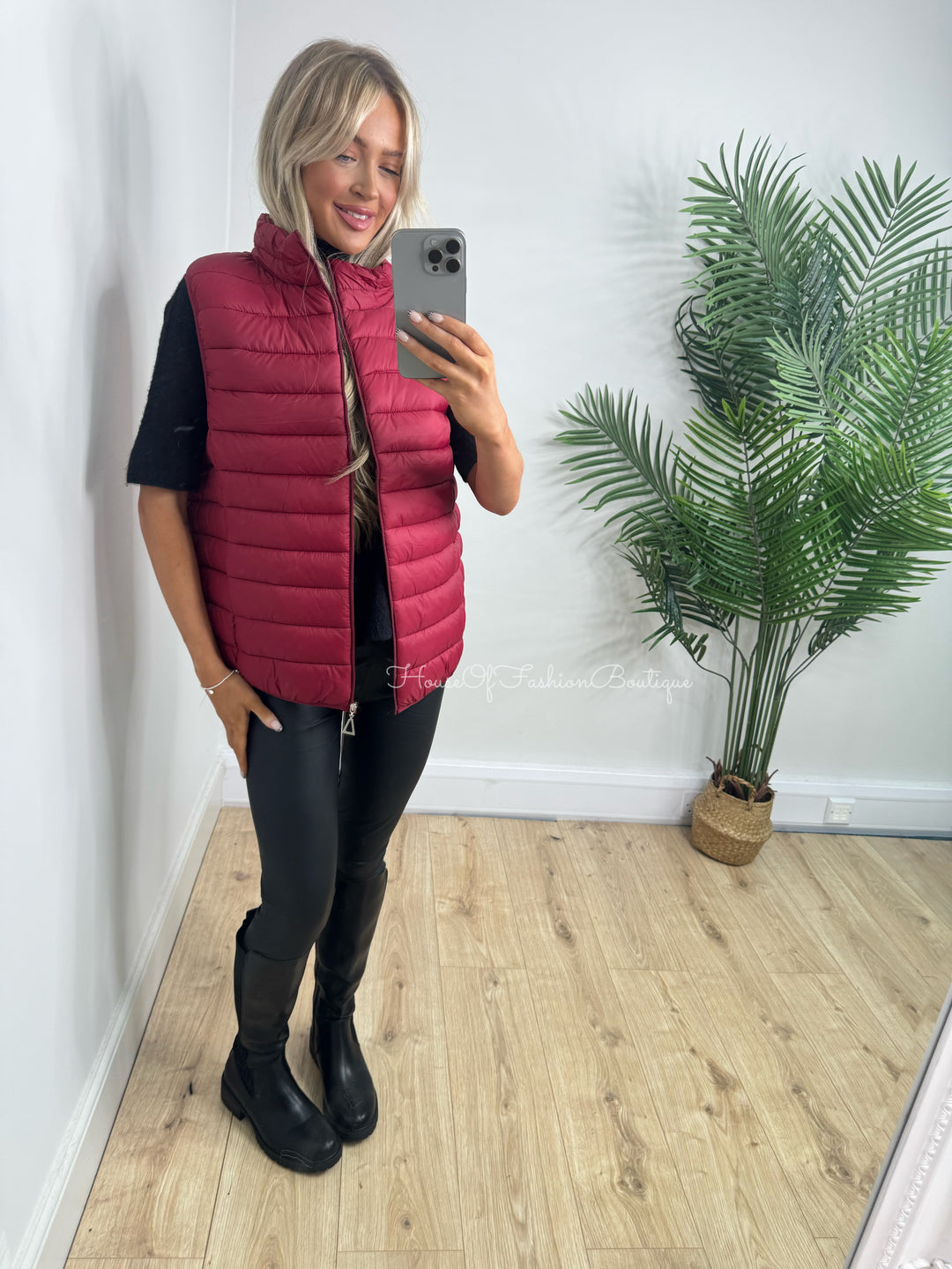 Gracie Quilted Gillet - Wine