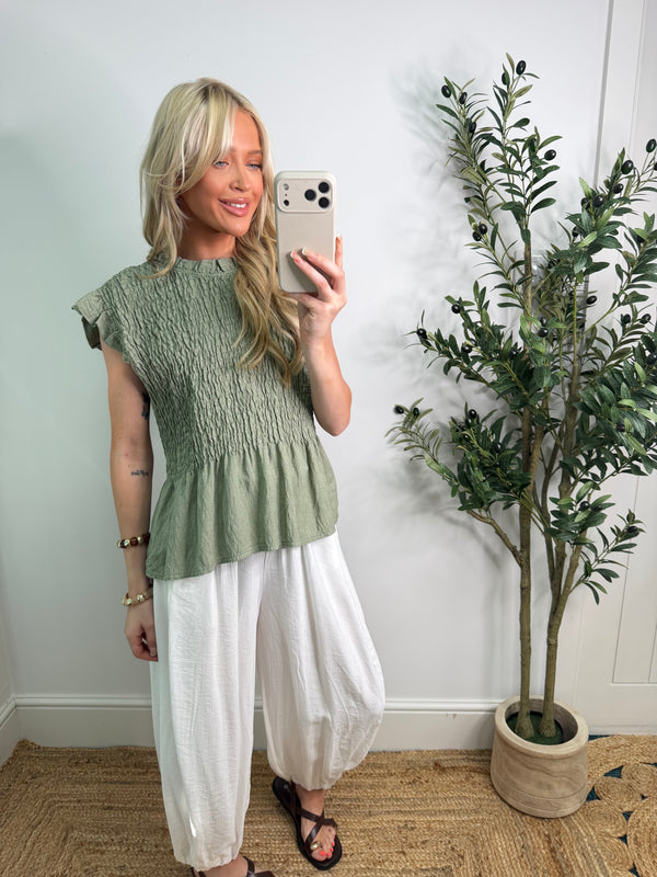 Brianna Peplum Top - Khaki