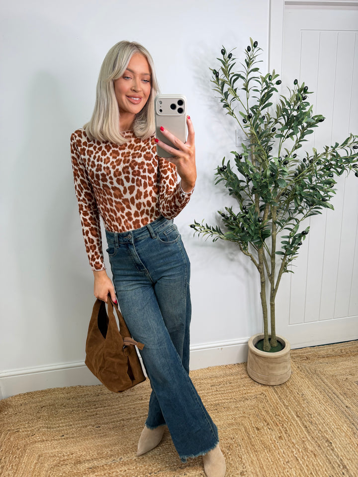 Cashmere Blend Top - Rust Leopard