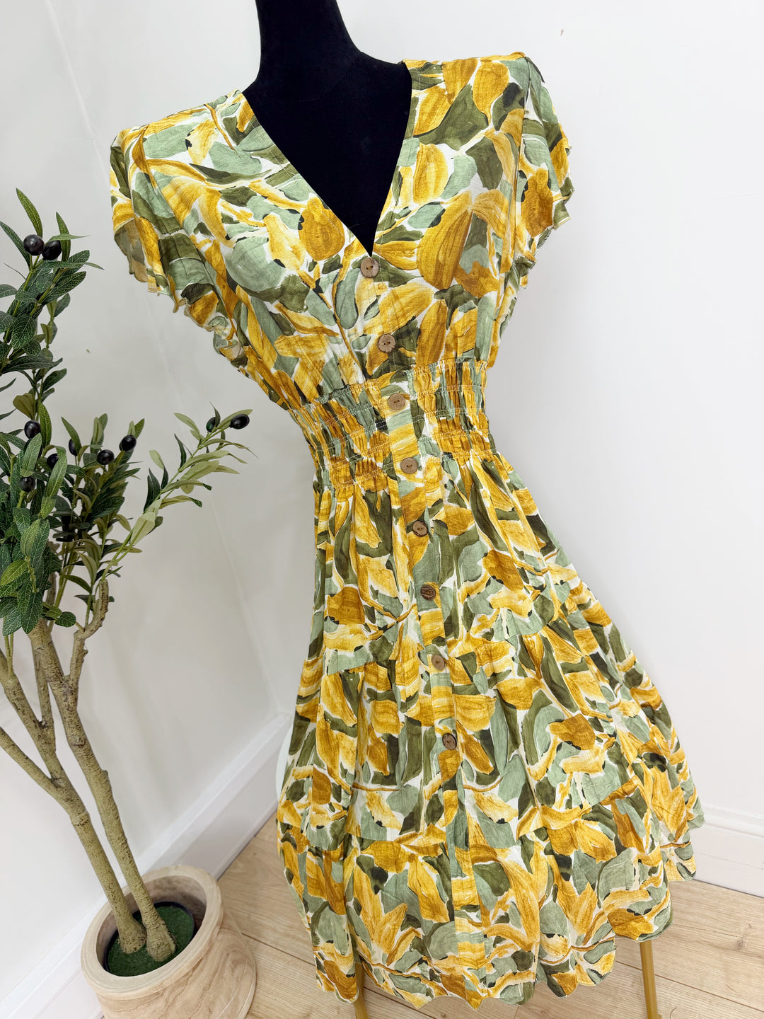 Printed V Neck Dress - Midi