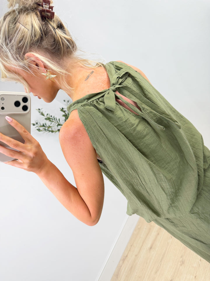 Pasha Bow Back Top - Khaki