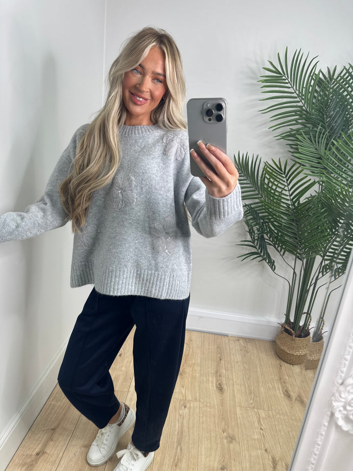 Sophie Flower Knit - Grey
