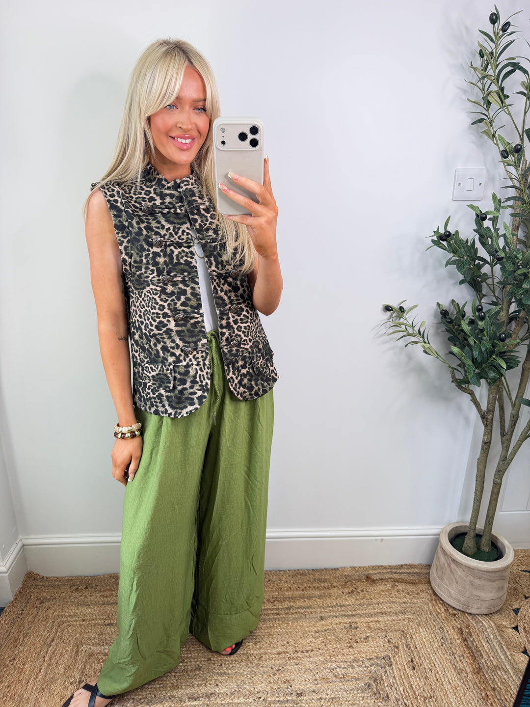 Leopard Military Waistcoat - Khaki