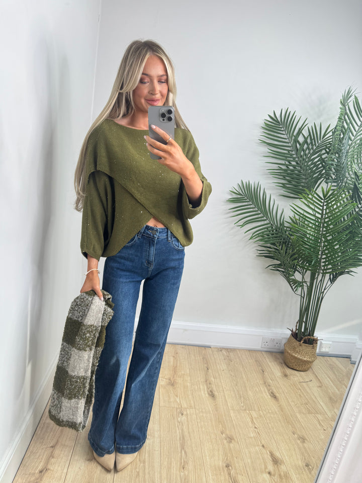 Diamante Wrap Knit -  Olive