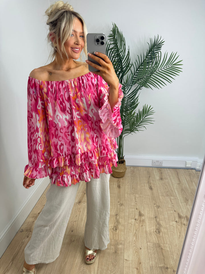 Lacey Bardot Top - Pink