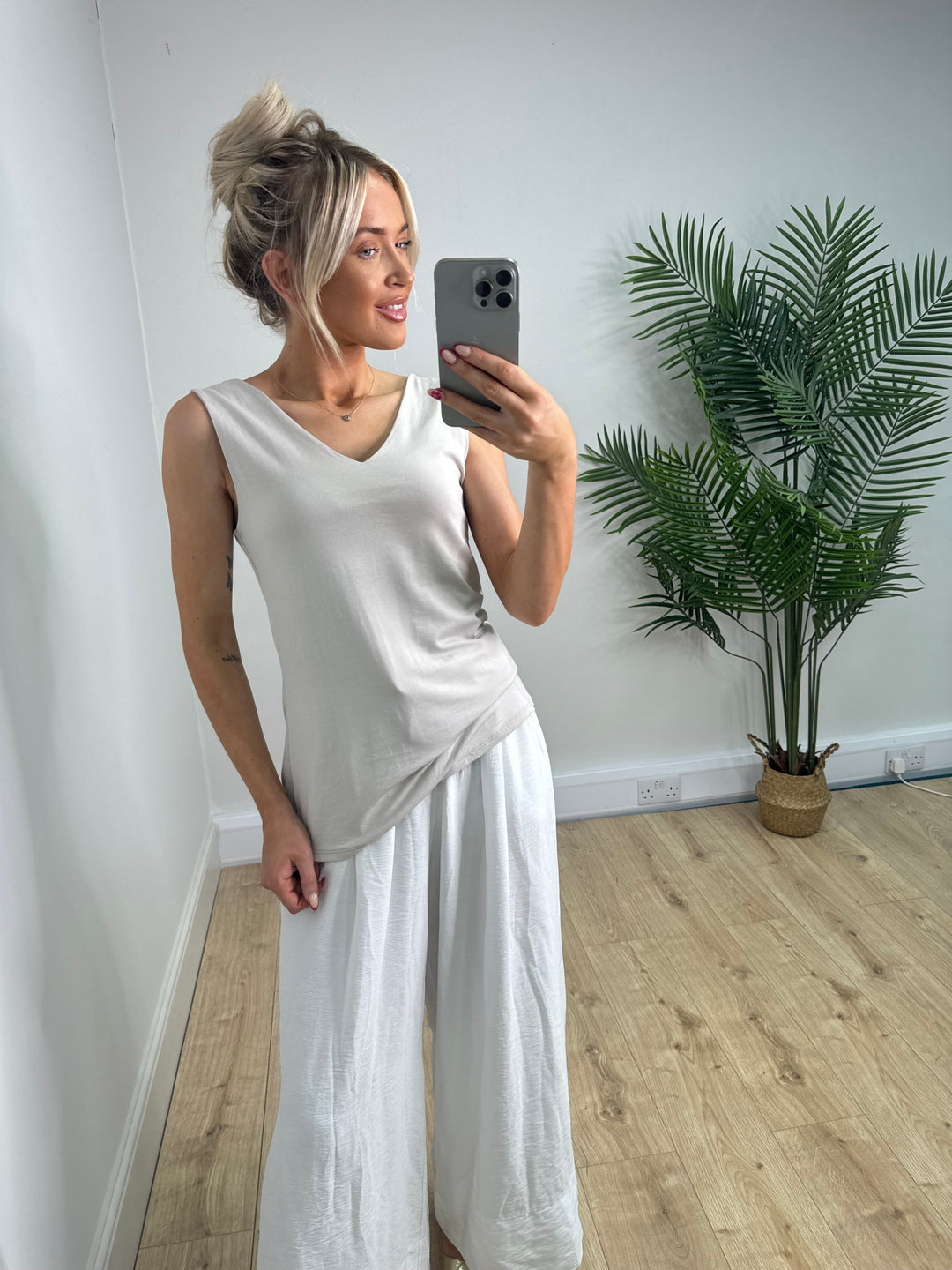 V Neck Double Layer Vest - Beige