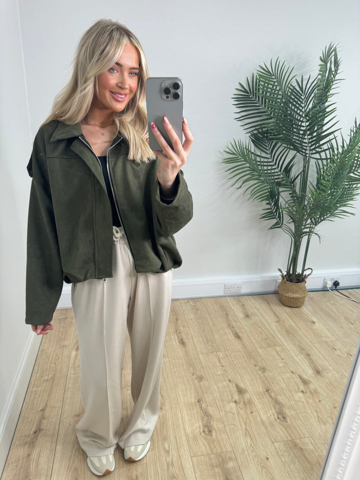 Brianna Suede Bomber - Khaki