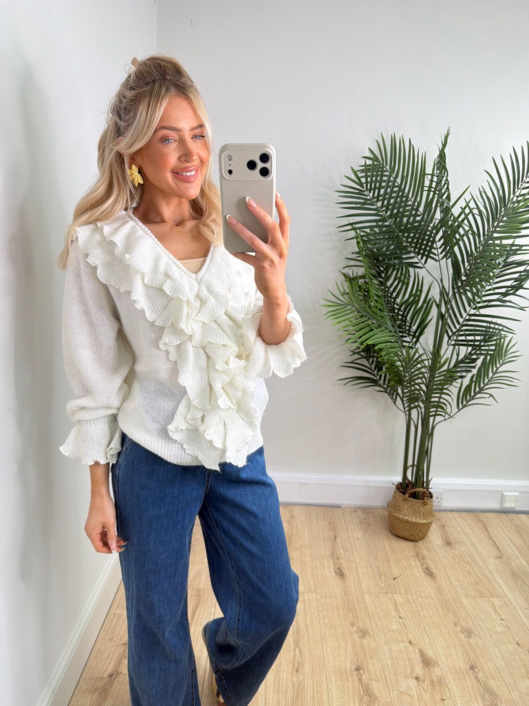 Adley Ruffle Knit - White