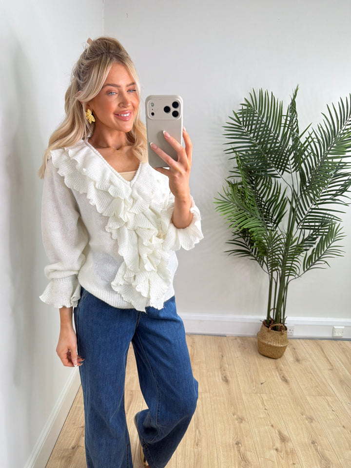 Adley Ruffle Knit - White