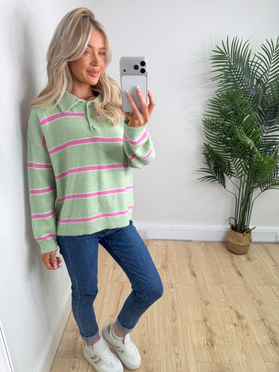 Sophia Stripe Knit - Sage & Pink