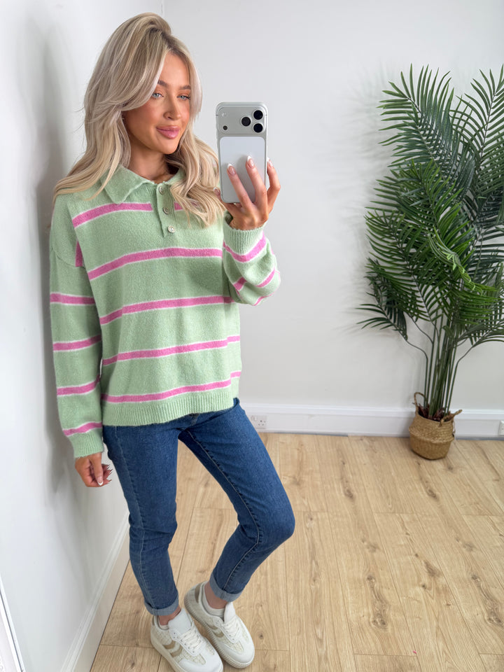 Sophia Stripe Knit - Sage & Pink