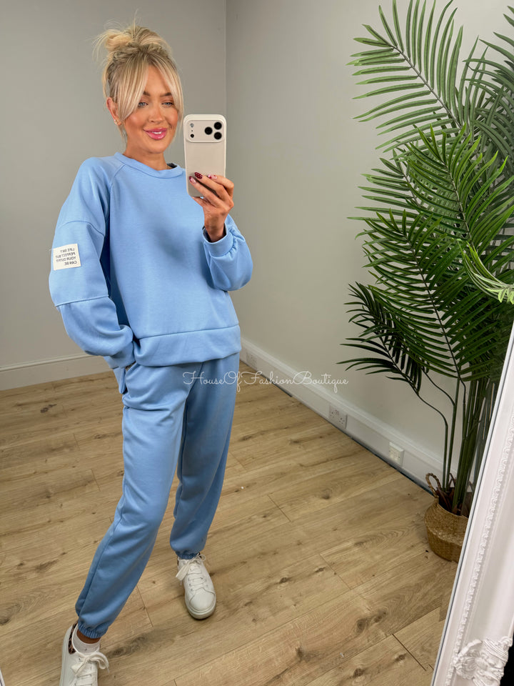 Slogan Patch Loungewear - Baby Blue