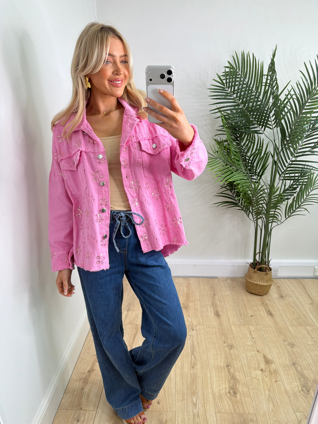 Libby Sequin Denim Jacket - Pink