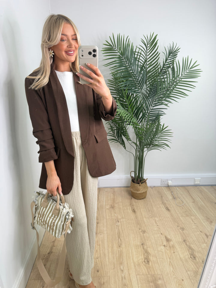 Ruched Blazer - Chocolate