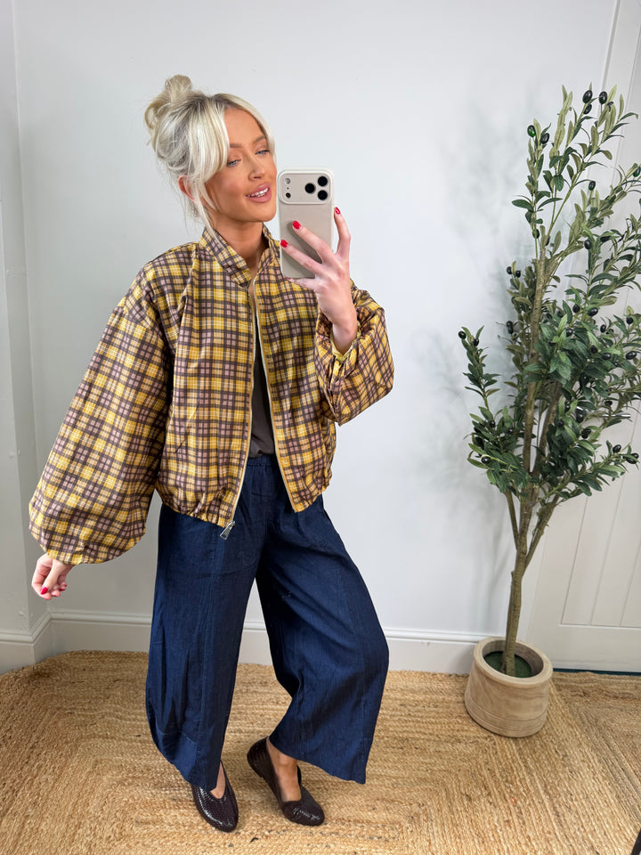Sasha Checkered Bomber - Mustard & Choc