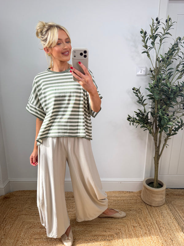 Jet Stripe Knit - Khaki & Cream